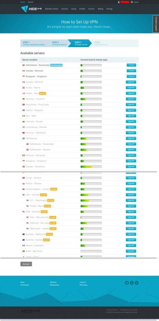 terceira tela de configuração do Hide.Me VPN