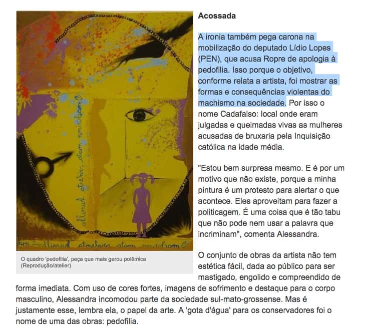 Site Campo Grande news, reproduzindo obra do artista